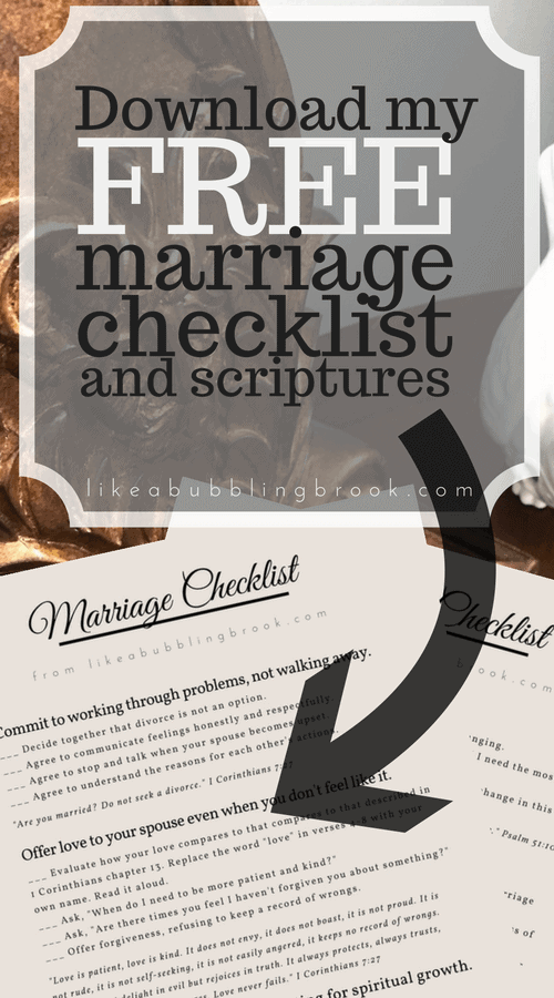 Marriage Bible Study Checklist - Checklist and Printable PDF with Bible verses. Every Christian marriage needs this! Great discussion prompts to do with your spouse!