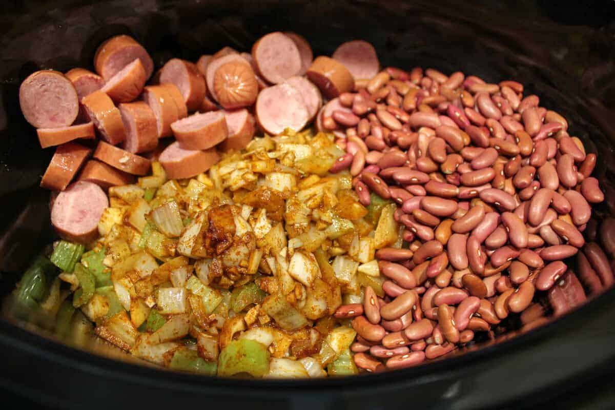 Crock pot read beans and rice recipe ready to get started in the morning