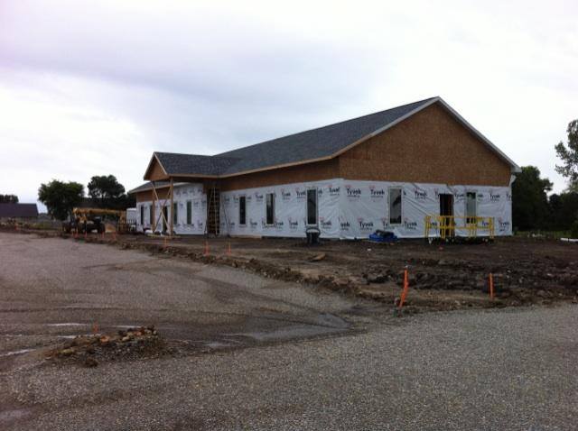 Church building before the siding was installed