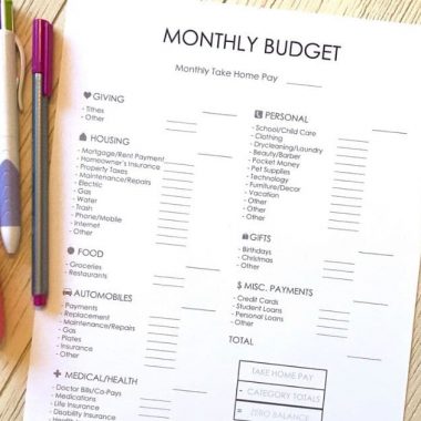 free monthly budget printable on a desk with pens
