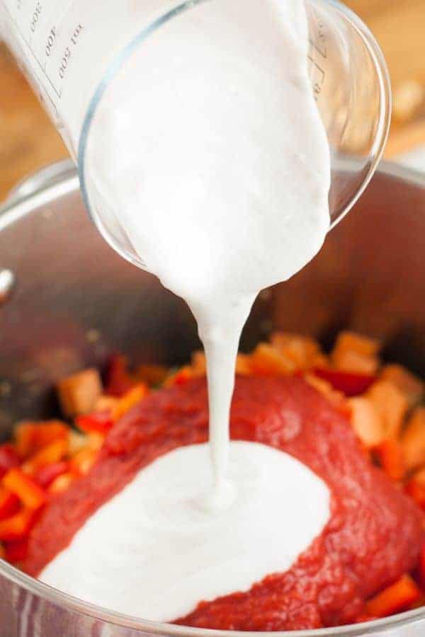 Adding Coconut Milk to Mixed Vegetable Curry Recipe
