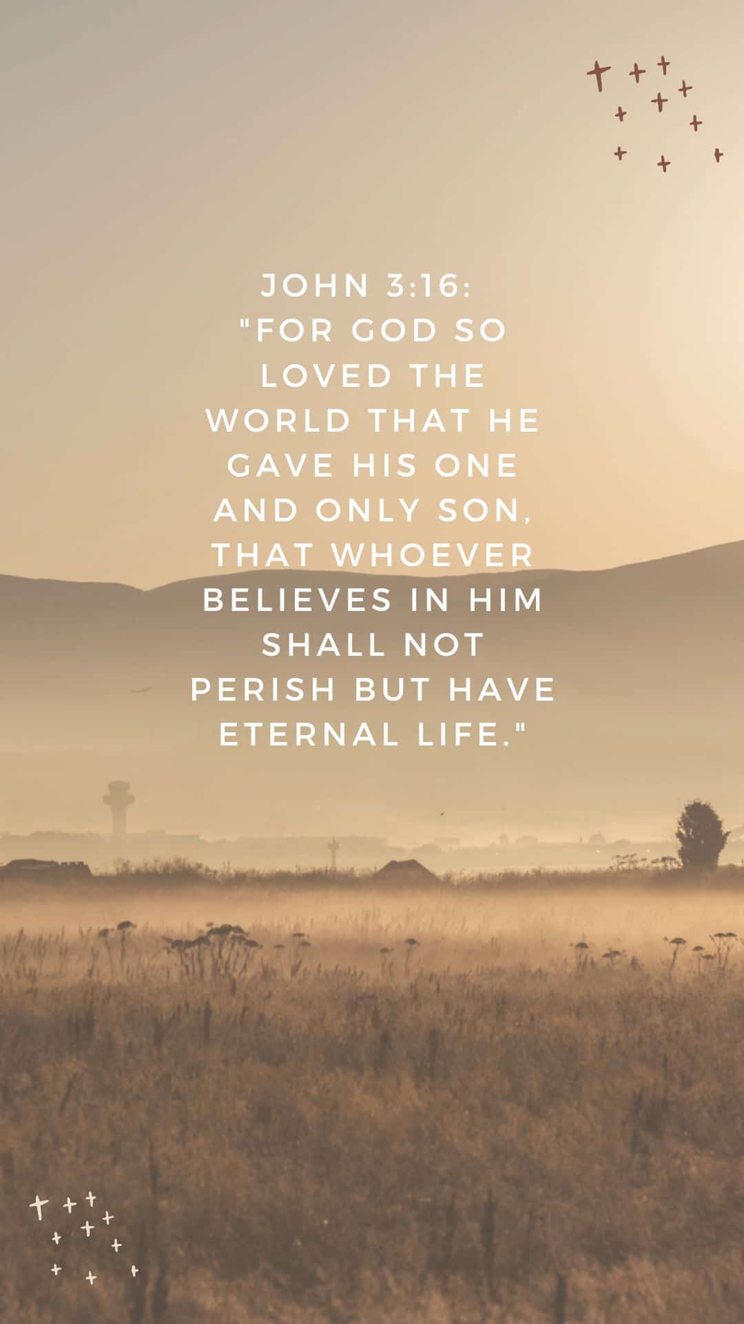 John 3:16: "For God so loved the world that he gave his one and only Son, that whoever believes in him shall not perish but have eternal life." - Christian wallpaper bible verse